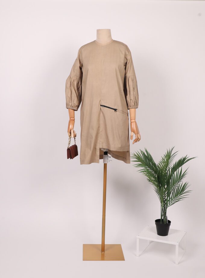 beige dress with zipper design