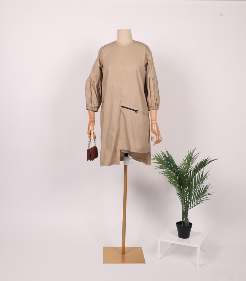 beige dress with zipper design