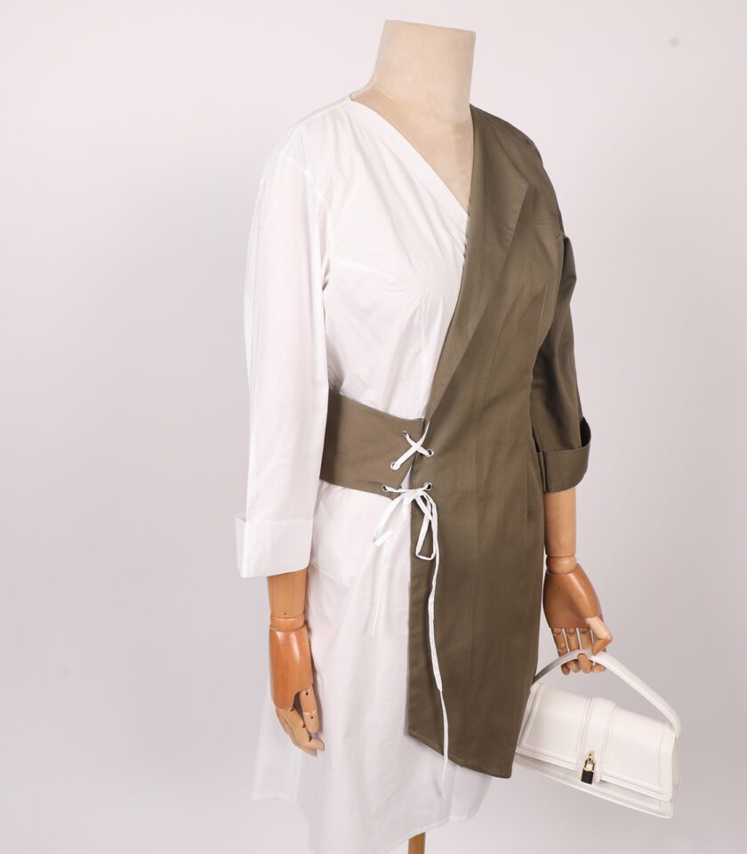 olive and white tie dress