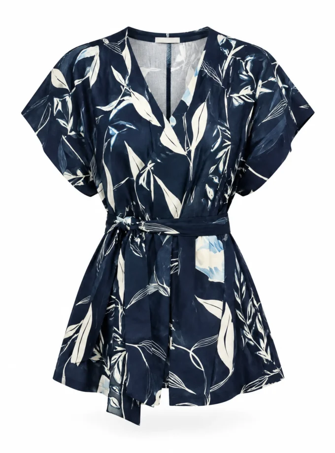 Arlette blue forest glaze cotton pleated sleeve top shown on an invisible mannequin