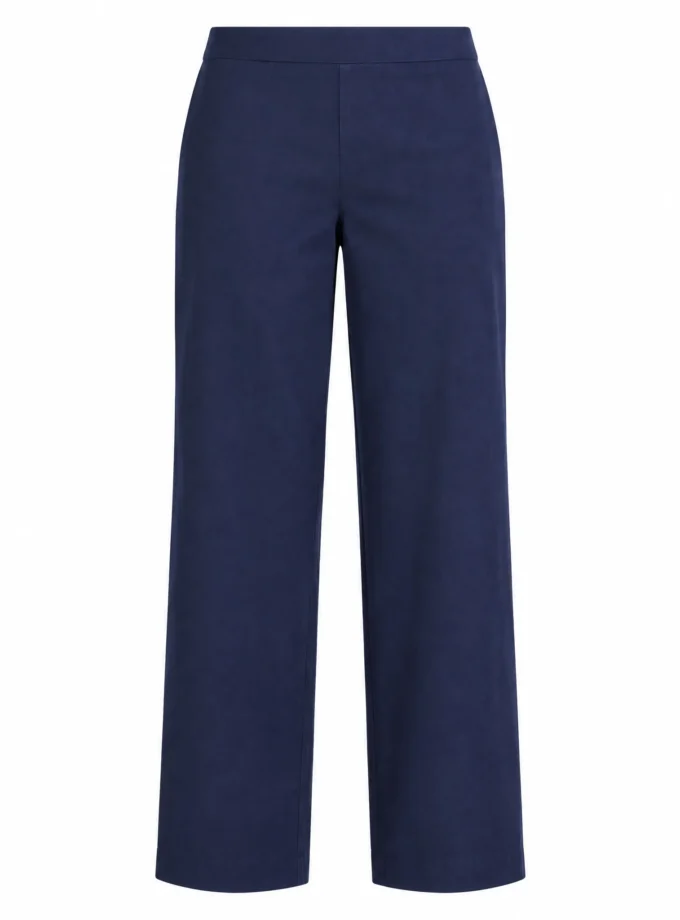 Arwen navy cotton straight fit pant shown alone on an invisible mannequin