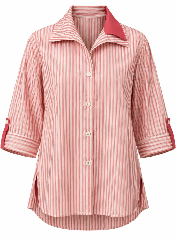 Brio red stripe cotton double collar oversize shirt shown alone on an invisible mannequin