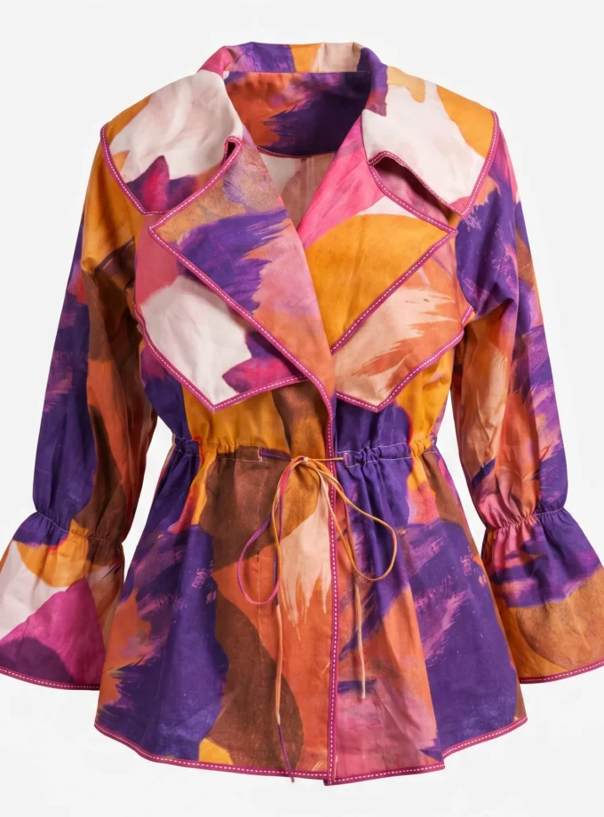 Brielle yam print glaze cotton statement neck top shown as a product shot