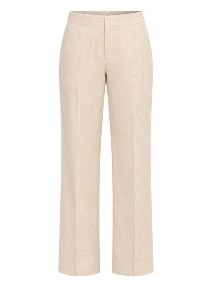 Carina dusty beige linen straight fit pant shown alone on an invisible mannequin