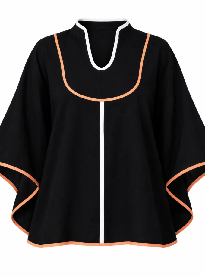 Charm black h-loom umbrella yoke top with raining edging shown alone on an invisible mannequin