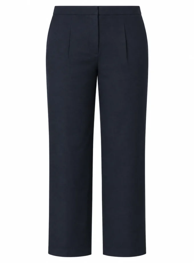 Colette navy blue cotton straight fit pants shown alone on an invisible mannequin