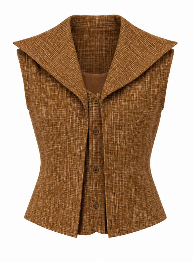 Darya brown loom oversized collar top with attached inner shown alone on an invisible mannequin