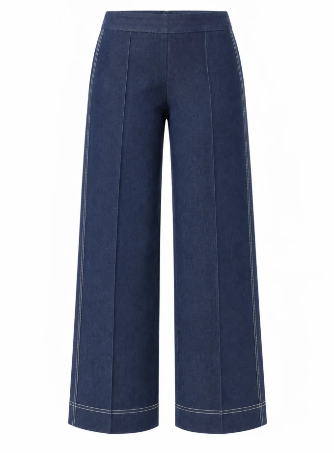 Denim dark denim cotton pant with Eryn stitch shown alone on an invisible mannequin