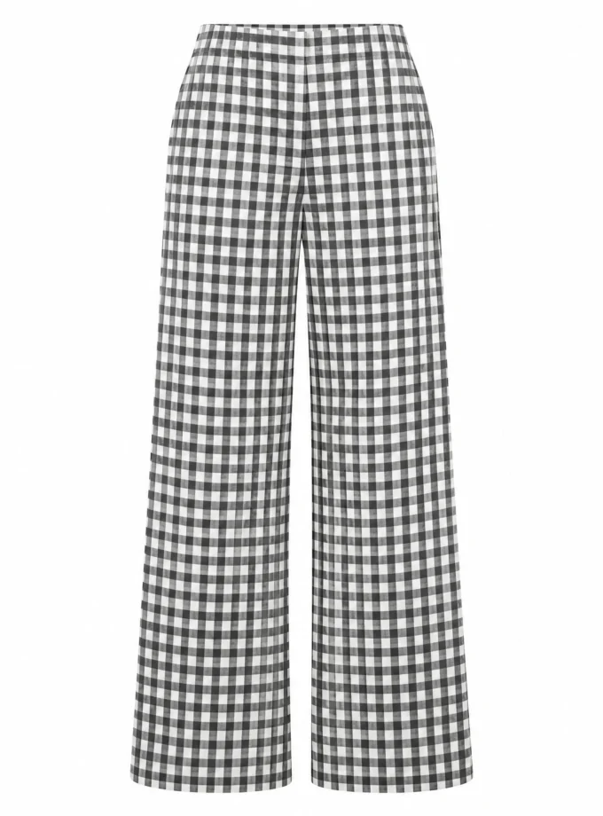 Elina monochrome checkered straight fit pant shown alone on an invisible mannequin