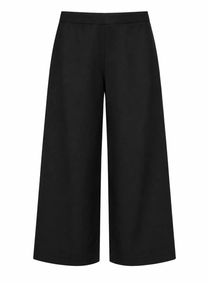 Faye black cotton wide leg pants shown alone on an invisible mannequin