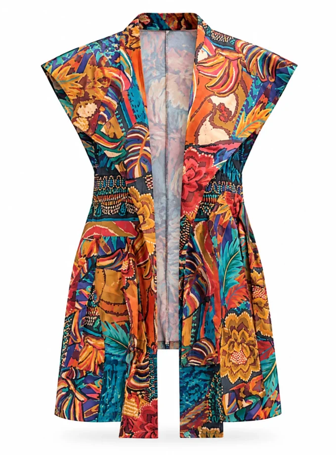 Geon geon print glaze cotton jumbo collar jacket with bow tie detailing shown alone on an invisible mannequin