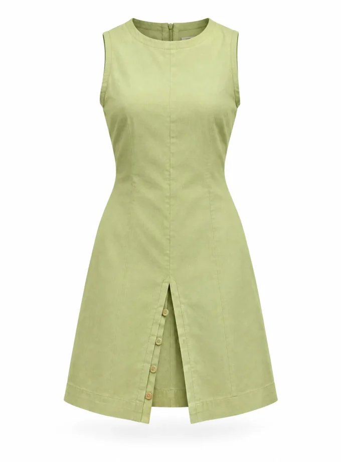 Jessamine sage green cotton linen long slit top shown alone on an invisible mannequin