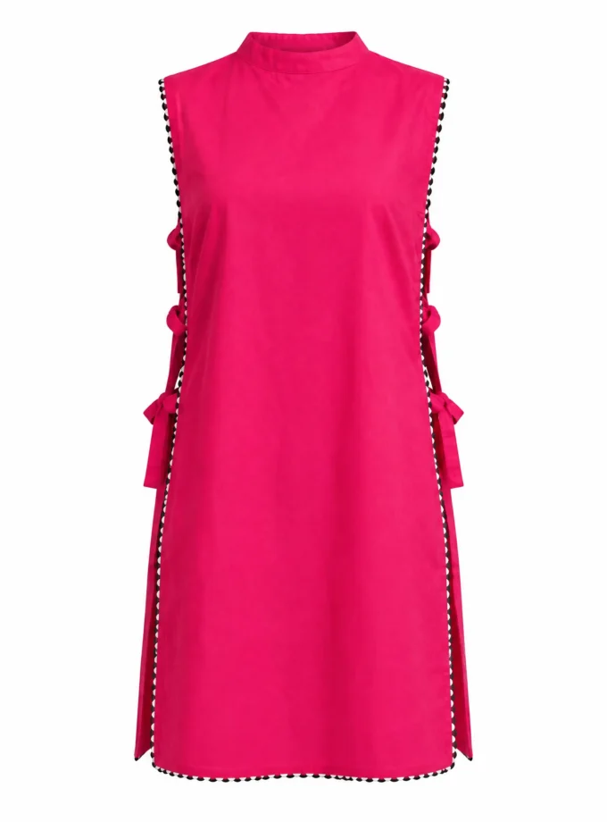 Odette fuschia pink long top with side bow and lace edging shown alone on an invisible mannequin