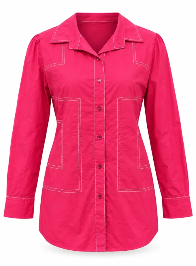 Plix fuchsia pink cotton all over Eryn stitch shirt shown alone on an invisible mannequin