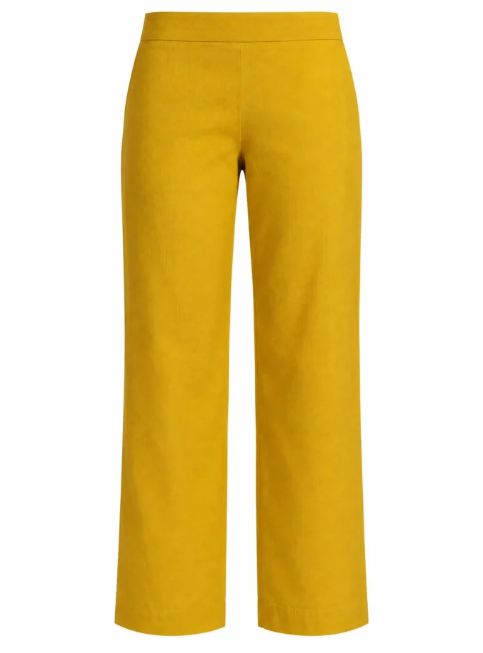 Sylvie mango yellow h-loom straight fit pants shown alone on an invisible mannequin