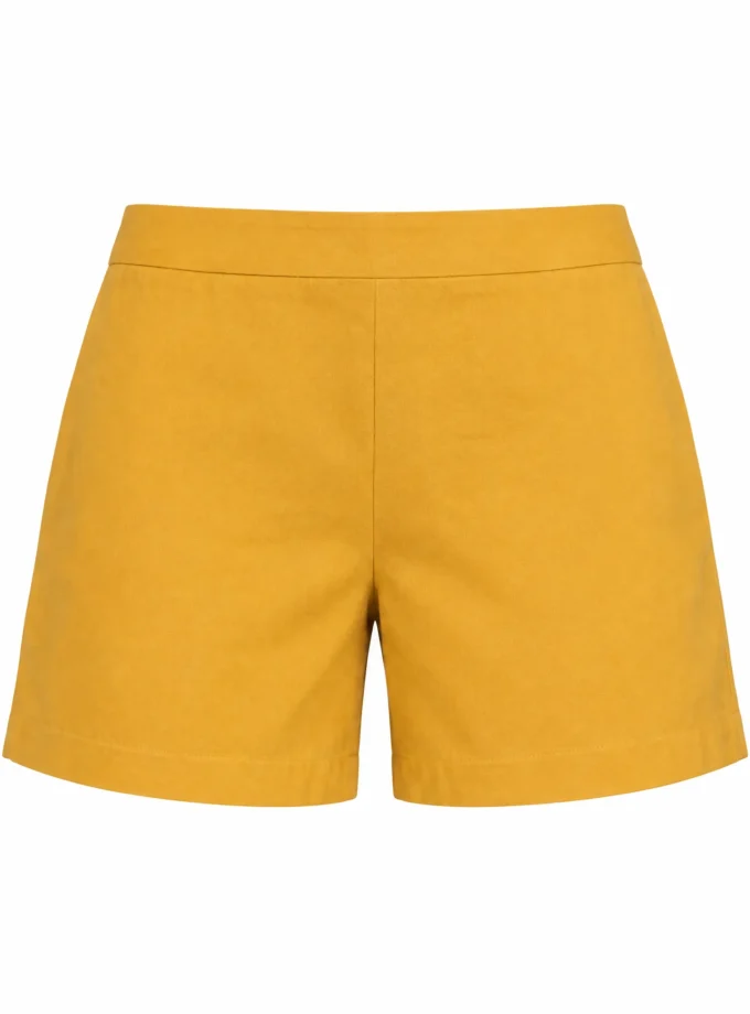 Sylvie mango yellow h-loom shorts shown alone on an invisible mannequin