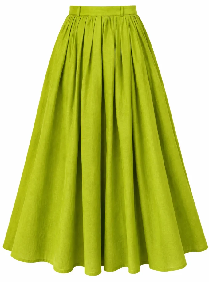 Tide bright green gathered maxi skirt shown alone on an invisible mannequin