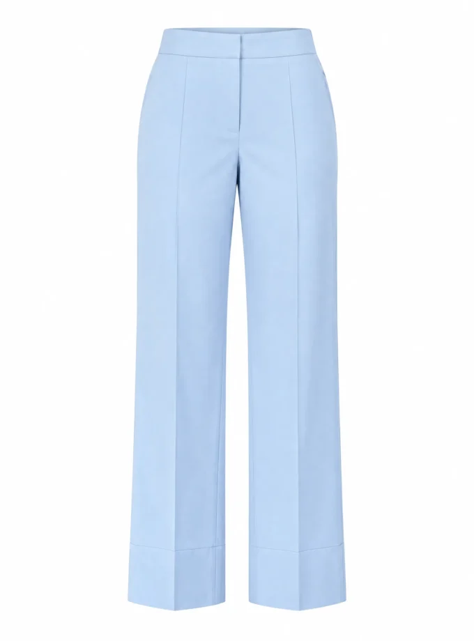 Valentina powder blue cotton straight pants shown alone on an invisible mannequin