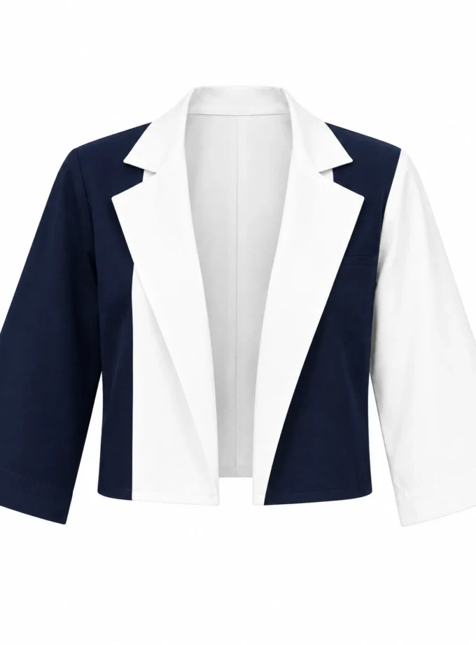 Vanya navy and white cotton division jacket crop shown alone on an invisible mannequin