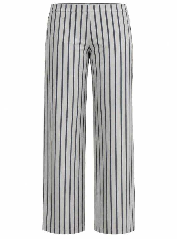 Vera blue and grey stripe straight fit pants shown alone on an invisible mannequin