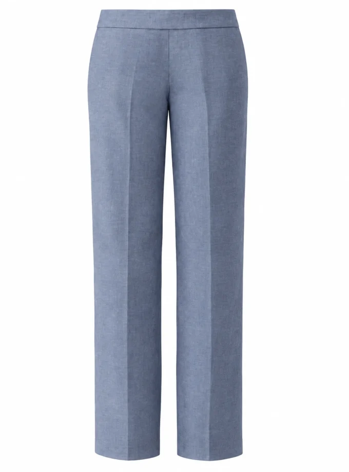 Wren lavender blue h-loom straight pants shown alone on an invisible mannequin
