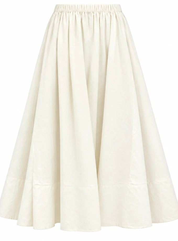 Zeal ivory gathered maxi skirt shown alone on an invisible mannequin