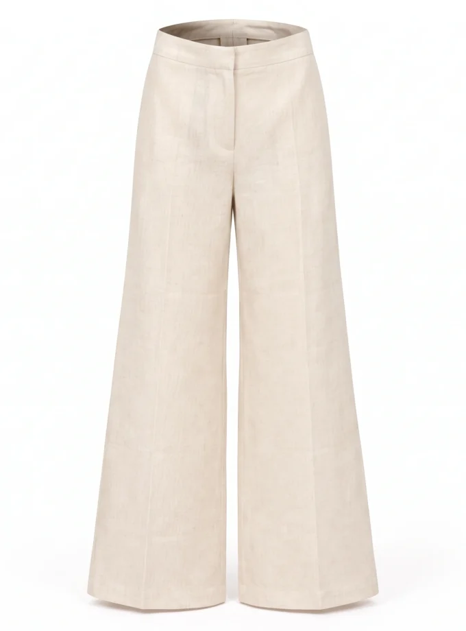 Avaline light beige h-loom pants shown alone on an invisible mannequin