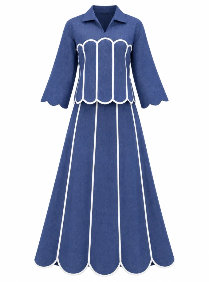 BLUE H-LOOM SCALLOP PANEL SKIRT, shown alone on an invisible mannequin