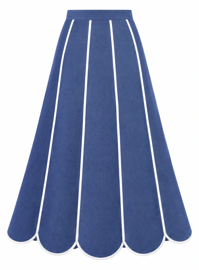 BLUE H-LOOM SCALLOP PANEL SKIRT, shown alone on an invisible mannequin