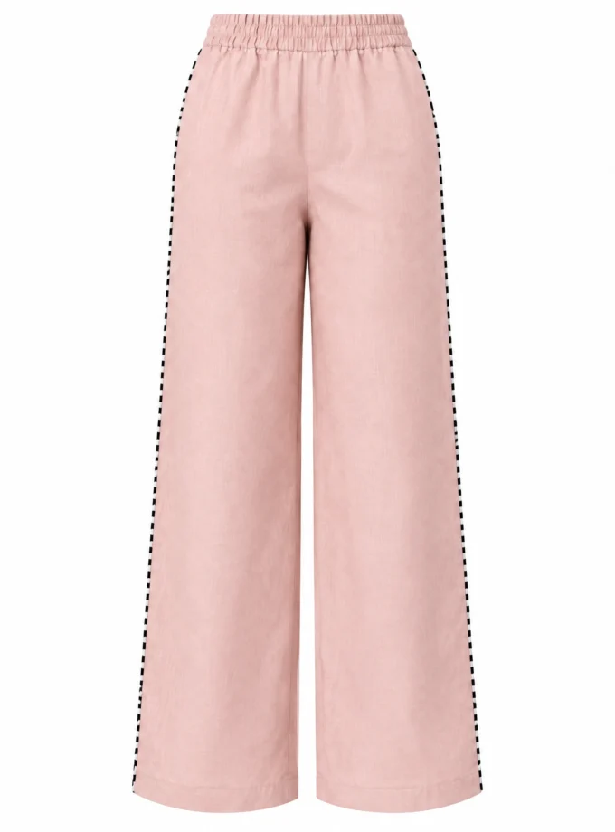 ROSE PINK LINEN BLEND STRAIGHT FIT PANT, shown alone on an invisible mannequin