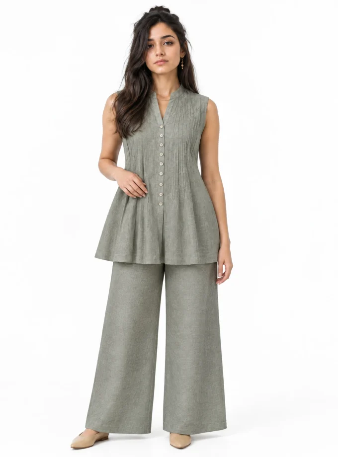 GREY H- LOOM STRAIGHT FIT PANT, worn by a model