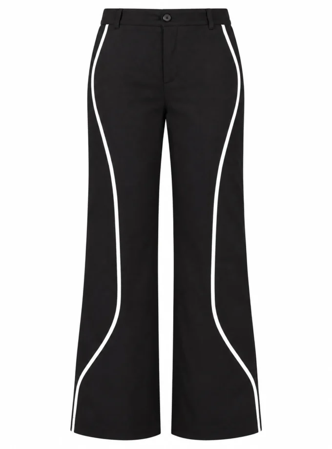 BLACK AND WHITE COTTON BLEND STRAIGHT FIT PANT, shown alone on an invisible mannequin