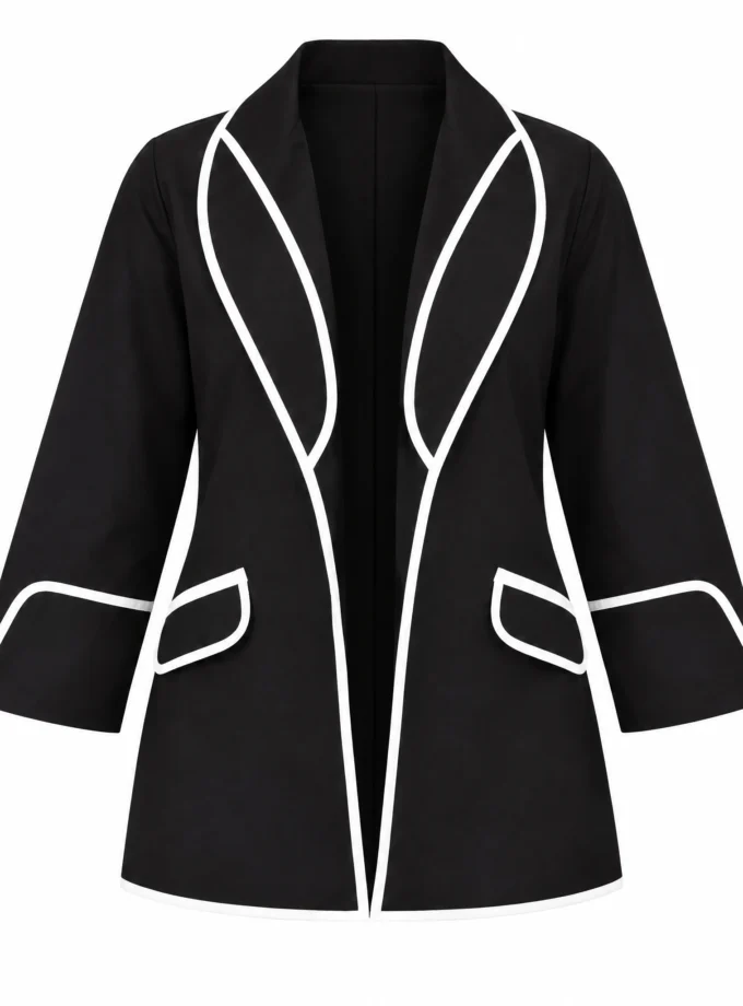 BLACK AND WHITE COTTON BLEND FAUX LAYER TOP WITH SLEEVES, shown alone on an invisible mannequin