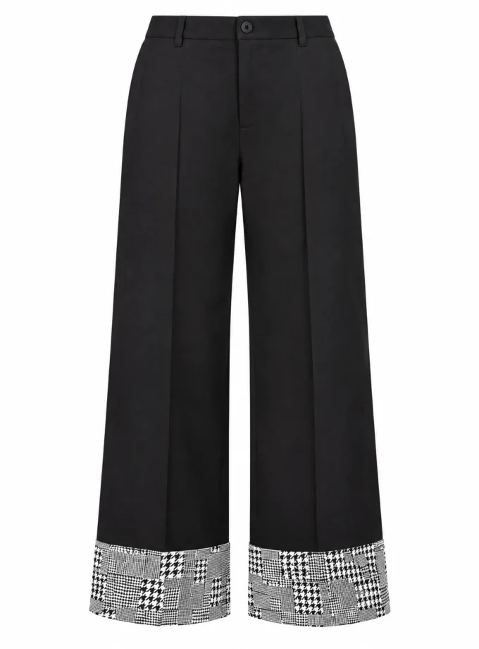 BLACK COTTON BLEND STRAIGHT FIT PANTS, shown alone on an invisible mannequin