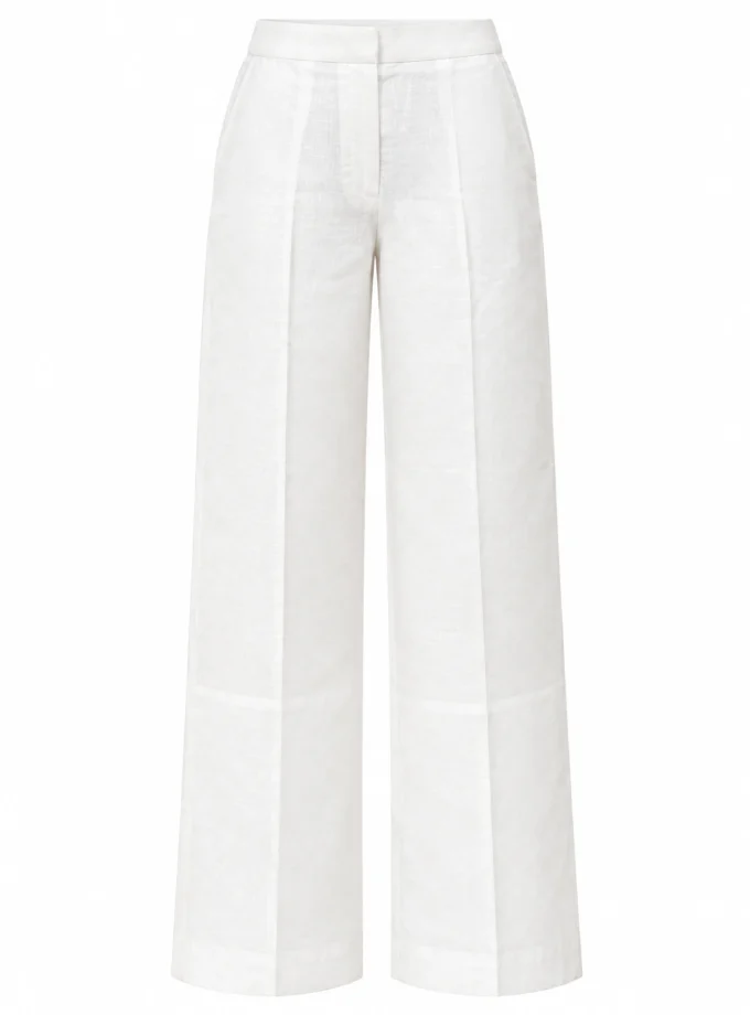 WHITE LINEN BLEND STRAIGHT FIT PANTS, shown alone on an invisible mannequin