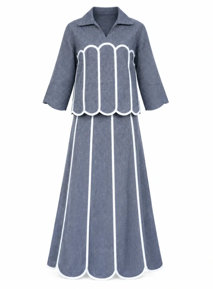 GREY H-LOOM SCALLOP PANEL SKIRT, shown alone on an invisible mannequin
