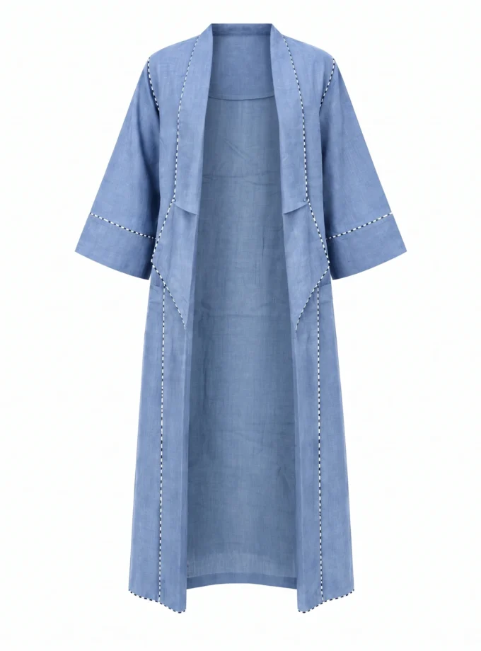 Vireya ice blue H-LOOM flap collar open jacket, shown alone on an invisible mannequin